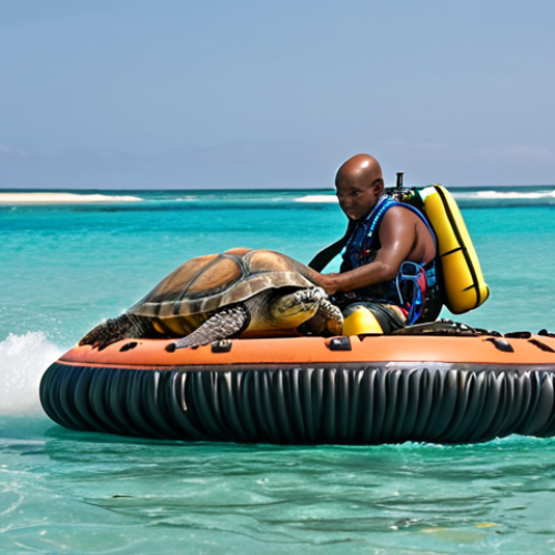 Home 7 **
> A vibrant and dynamic scene of Zuma in his hovercraft speeding across the water, rescuing a baby sea turtle tangled in a fishing net. Focus on the hovercraft's maneuverability and the delicate use of Zuma's inflatable raft to safely approach the turtle. Capture the essence of Zuma's precision and care in a visually appealing manner.
**