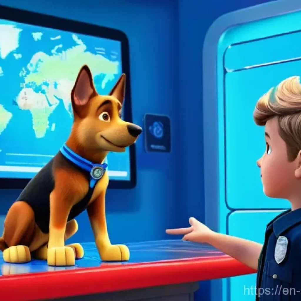 퍼피구조대 시리즈별 메인 테마 - **Prompt:** A dynamic, wide-angle shot of Ryder, a young boy with his signature red and white unifor...