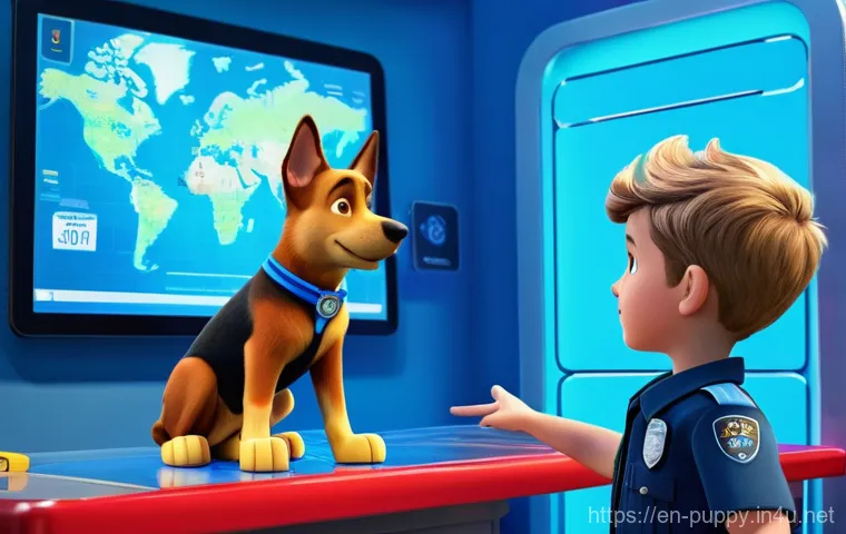 퍼피구조대 시리즈별 메인 테마 - **Prompt:** A dynamic, wide-angle shot of Ryder, a young boy with his signature red and white unifor...