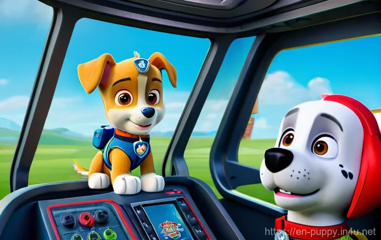 퍼피구조대 스카이와 역할의 중요성 - **"An heartwarming scene featuring Skye, the empathetic Paw Patrol pup, gently reassuring a tiny, fl...