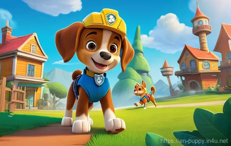 퍼피구조대 놀이용 어플 - **Prompt:** A cheerful young child, approximately 7 years old, with bright eyes and a curious expres...