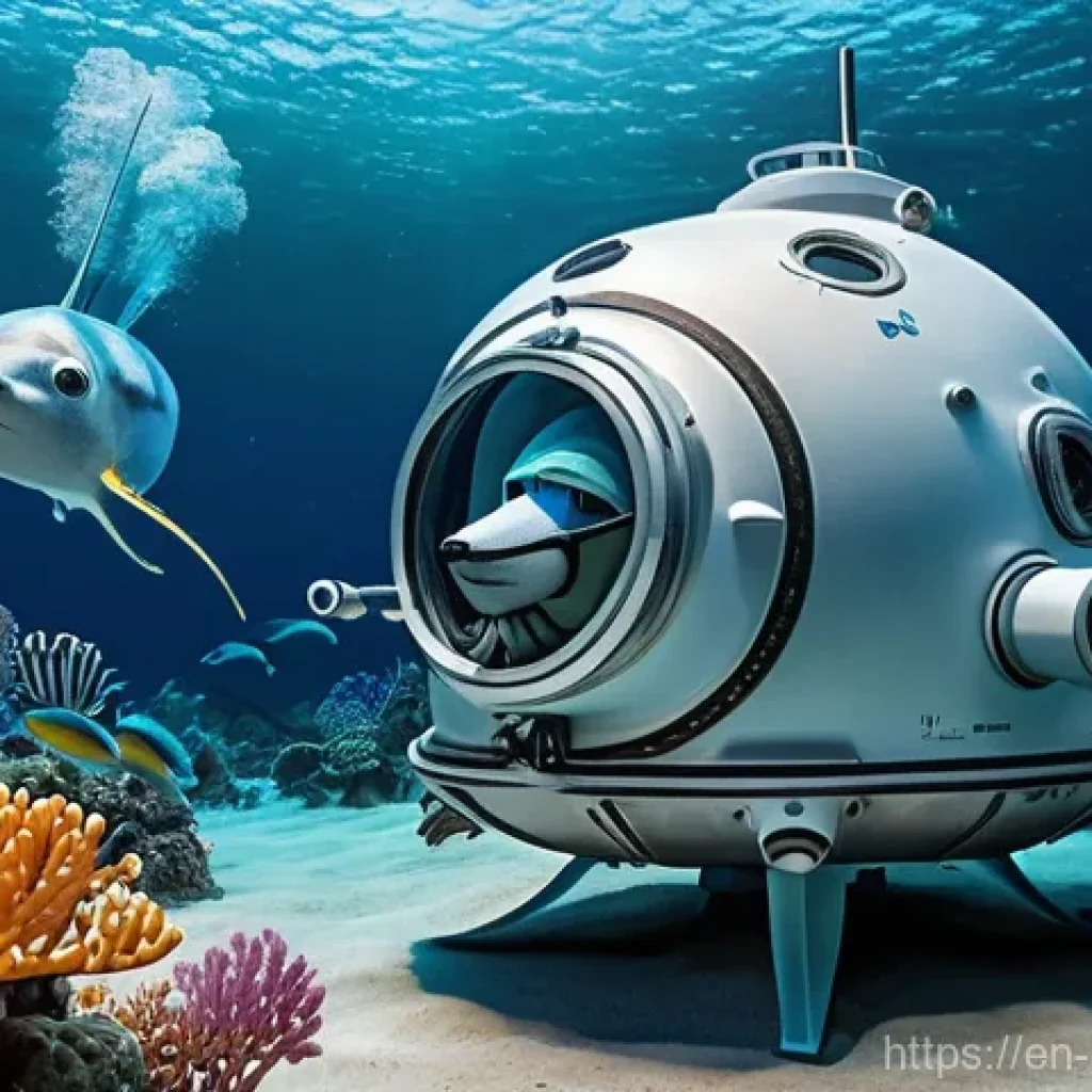 퍼피구조대와 유사한 프로그램 - "Deep Sea Discovery Team"**

An awe-inspiring, vibrant underwater scene depicting a team of four ant...