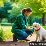 퍼피구조대 동물 구조 교육 - A compassionate animal rescuer gently wrapping a small, frightened dog in a soft towel while kneelin...