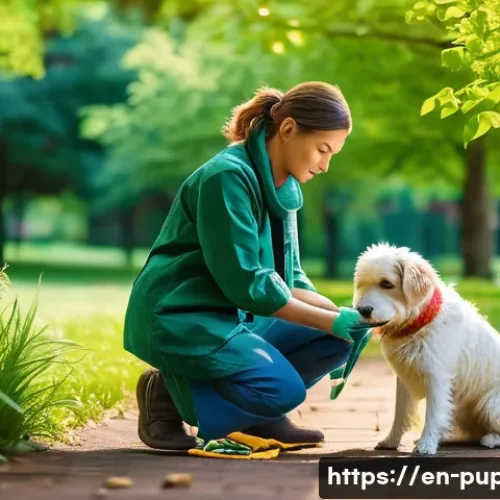 퍼피구조대 동물 구조 교육 - A compassionate animal rescuer gently wrapping a small, frightened dog in a soft towel while kneelin...