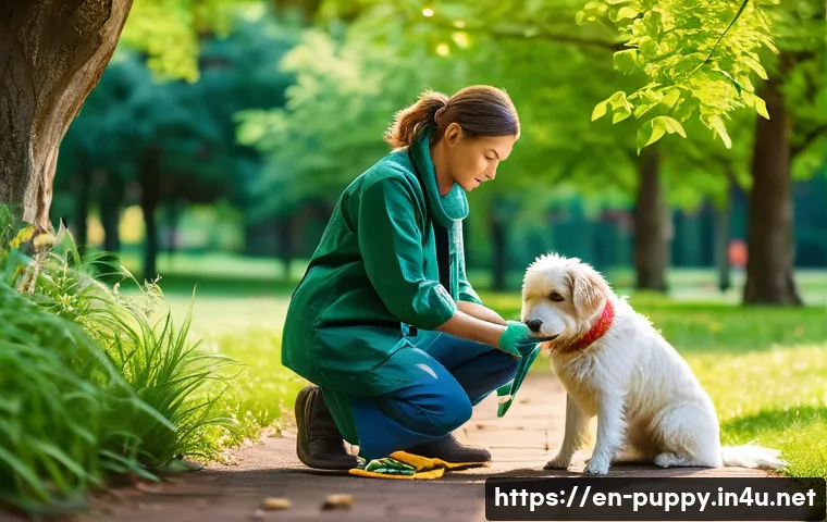 퍼피구조대 동물 구조 교육 - A compassionate animal rescuer gently wrapping a small, frightened dog in a soft towel while kneelin...